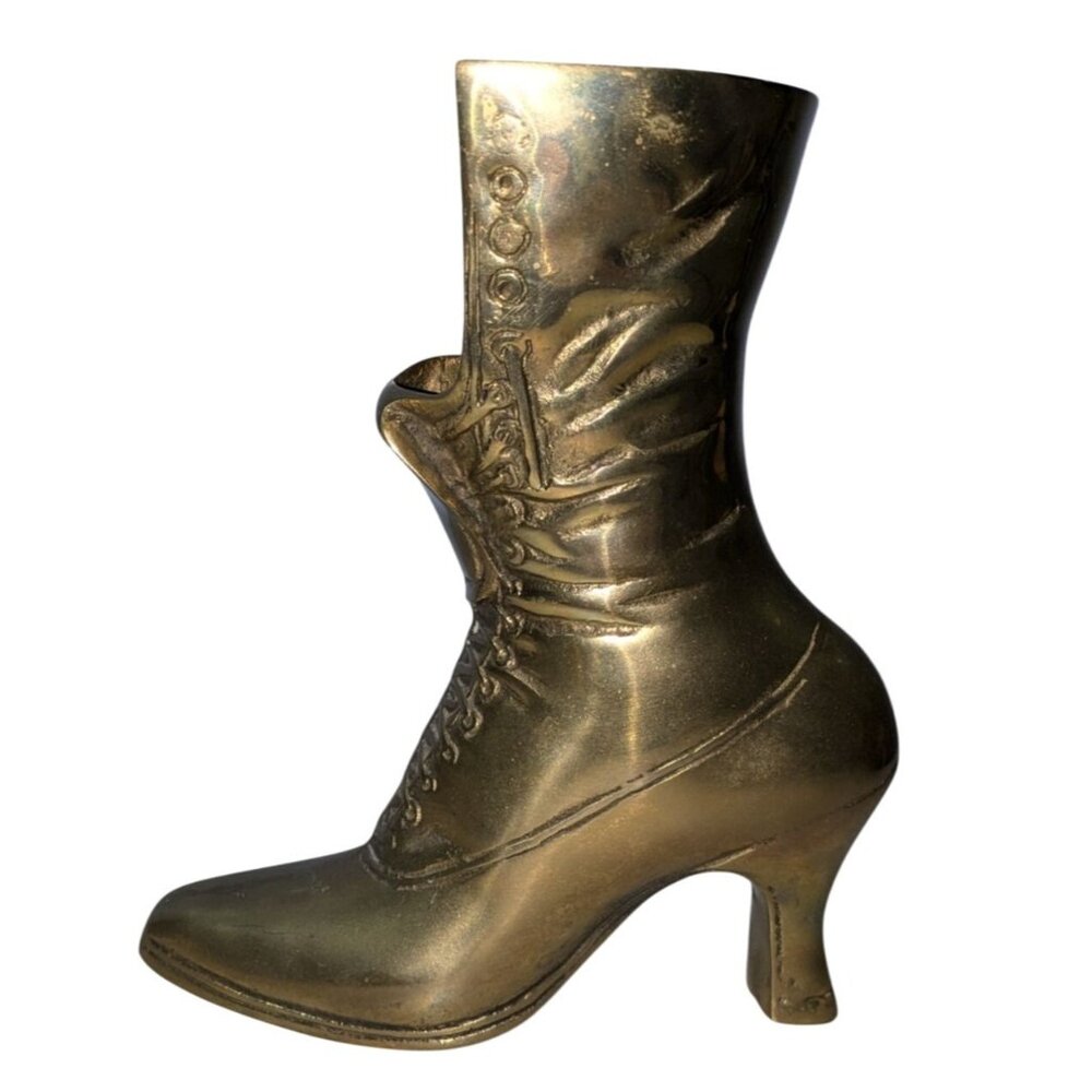 Vintage Brass Victorian Boot Vase - Picture 3 of 12
